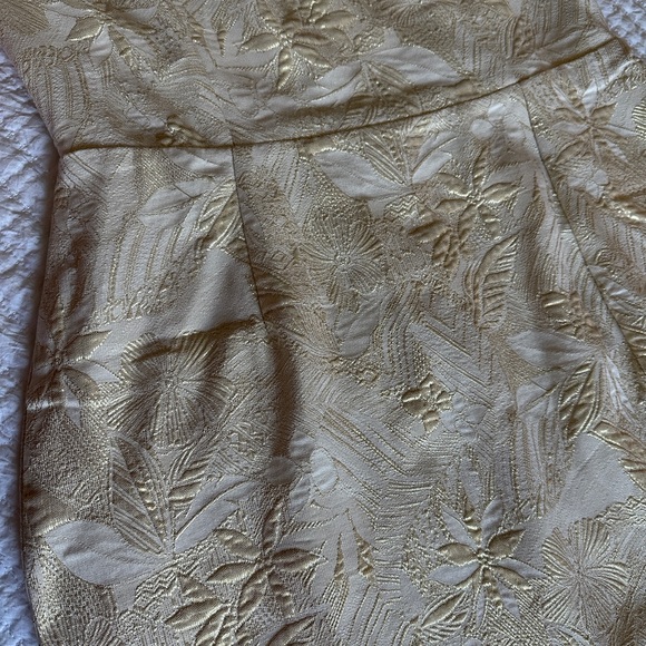 Cream and Gold Metallic Tropical Jacquard Mini Dress - Picture 6 of 8